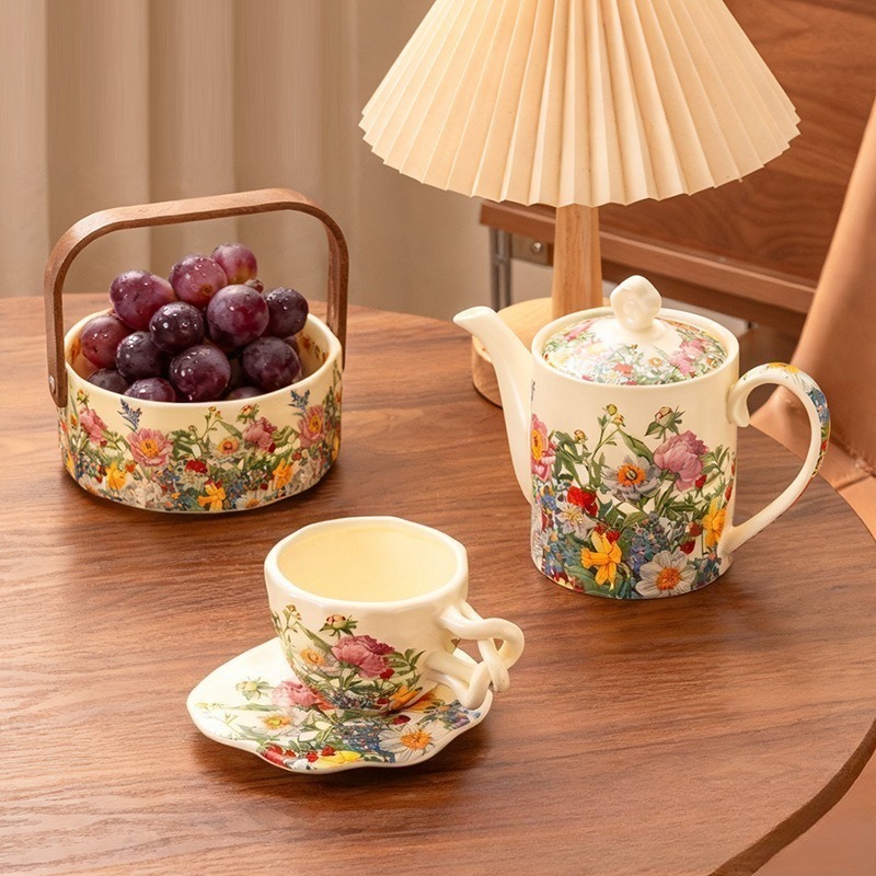 Coffee Tea Gift Basket - Set da Tè in Ceramica Floreale